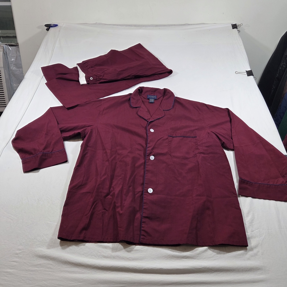 Van Heusen Pjs Pajamas Men's Burgundy Shirt Button Down Long Sleeve Pants Cotton - Picture 10 of 10